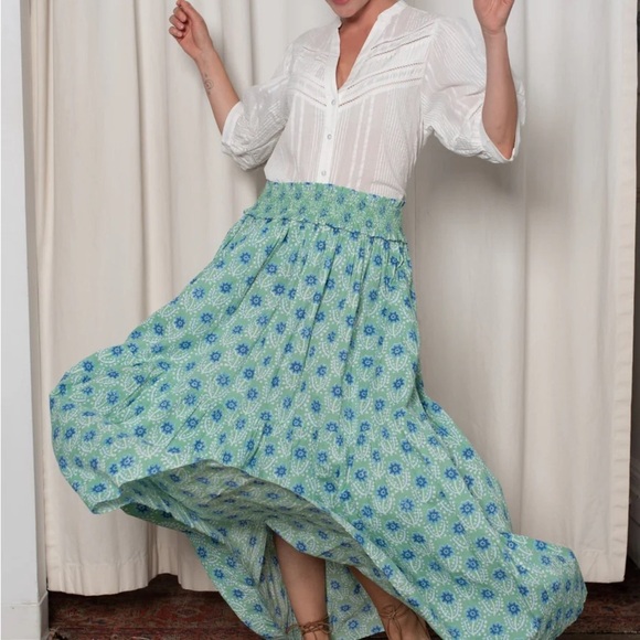 Classic nautical Cape Cod Floral Maxi Skirt in Blue and Green - Picture 1 of 2